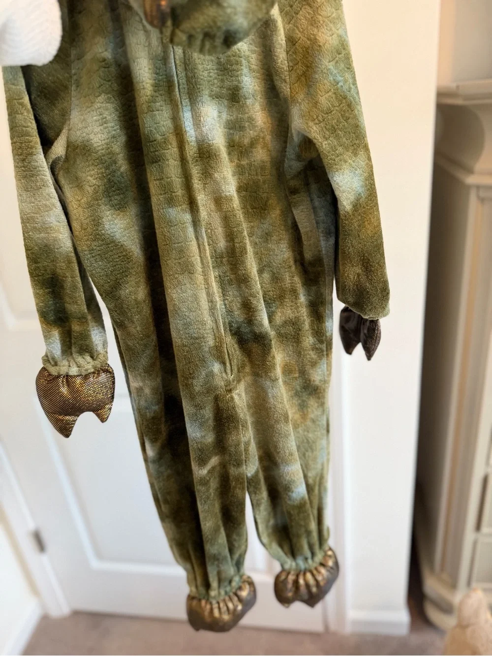 Kids Green Dinosaur Hooded Costume with Tail and Spikes